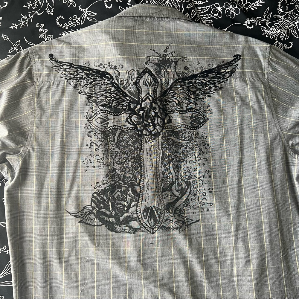Kani Gold Grey Plaid Long Sleeve Shirt Back Design